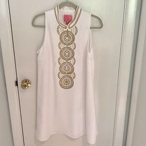 Lily Pulitzer Sleeveless  Jane Shift Dress in Resort White and Gold 10